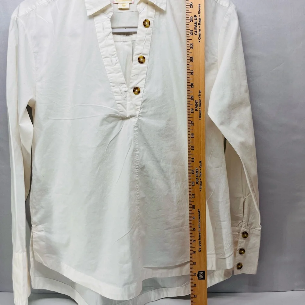 Anthropologie Maeve Henley Popover Shirt in white cotton poplin‎ - Picture 8 of 12